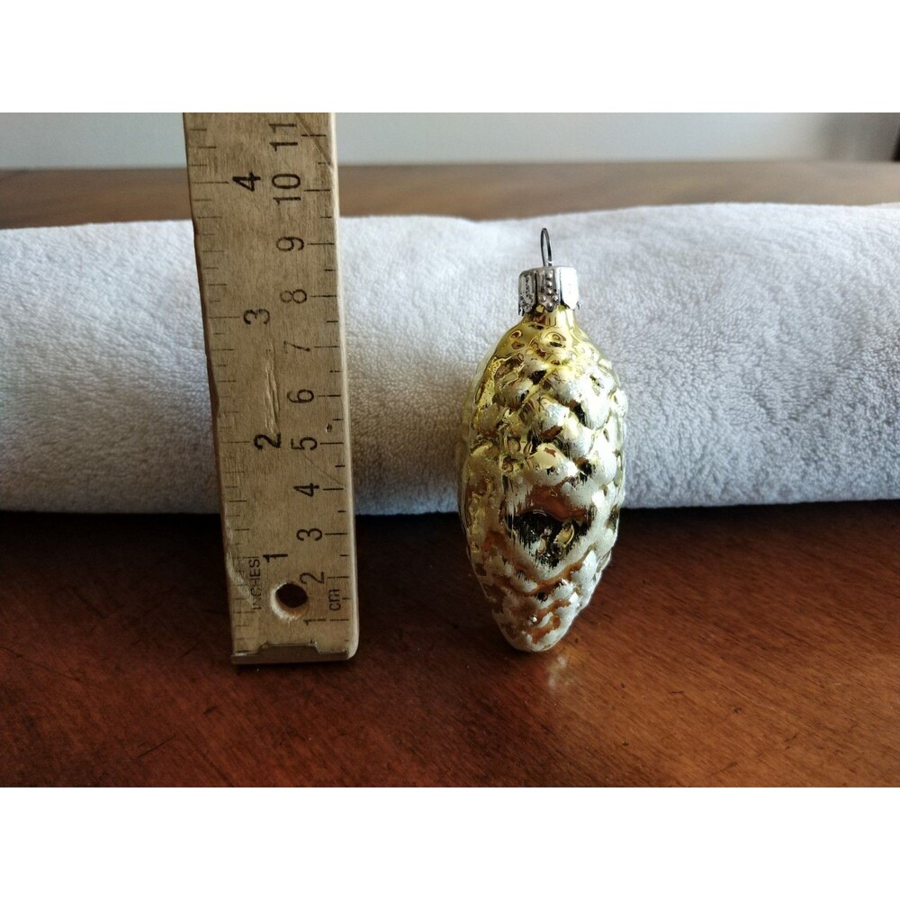 Vintage Blown Glass Pinecone Christmas Ornament Gold Mica 3.5" - Picture 9 of 10